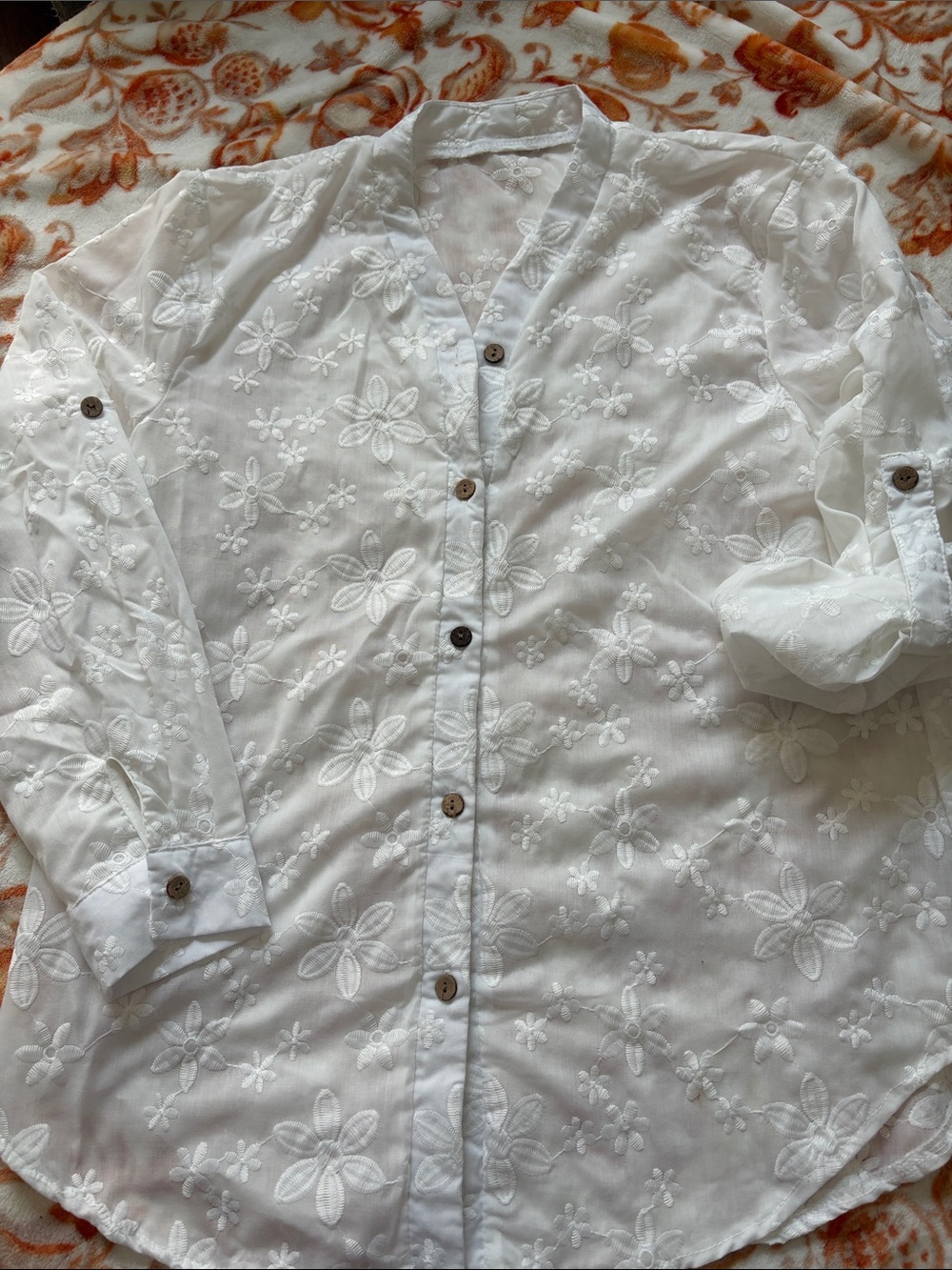 White Embroidered Button-Front women's Shirt